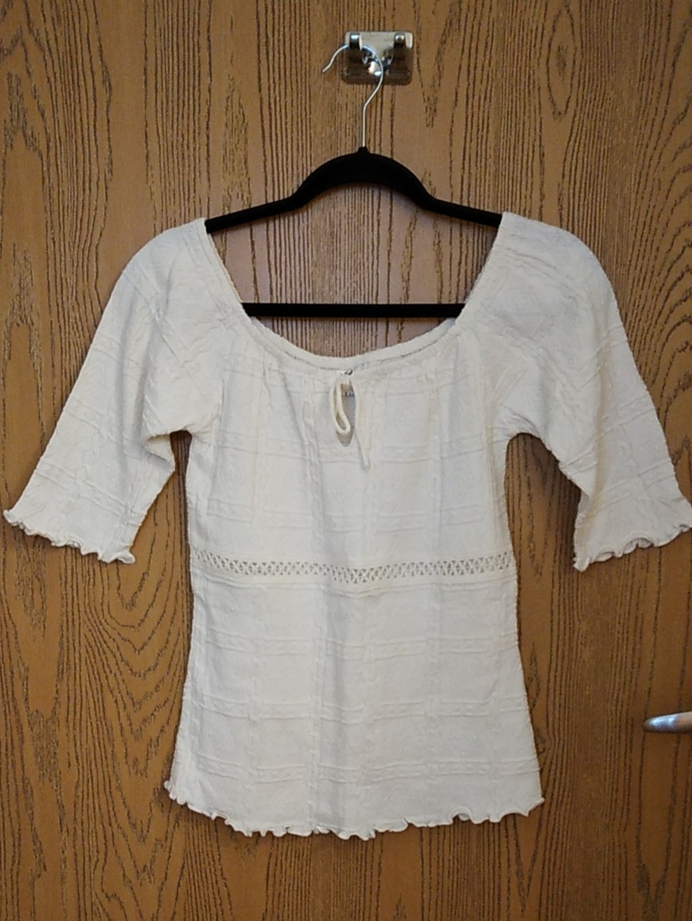 100% Cotton Cream Scoop Neck Peasant Top